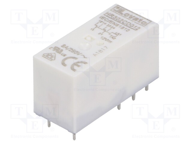 Relay: electromagnetic; DPDT; Ucoil: 12VDC; 8A/250VAC; 8A/30VDC; 8A