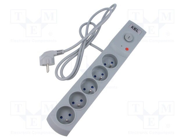 Plug socket strip: protective; Sockets: 5; 230VAC; 10A; grey; 1.5m