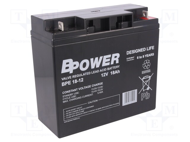 Re-battery: acid-lead; 12V; 18Ah; AGM; maintenance-free