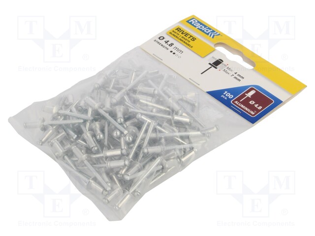 Rivet; aluminium; Rivet diam: 4.8mm; L.rivet: 10mm; 100pcs.