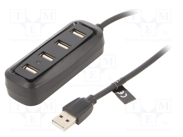 Hub USB; USB A; USB 2.0; PnP; black; Number of ports: 4; 480Mbps