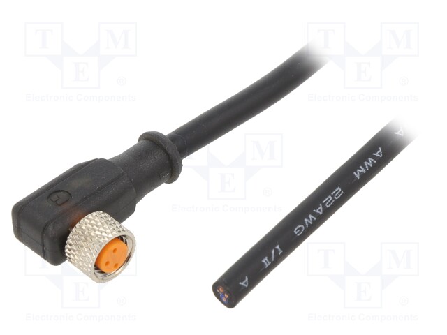 Connection lead; M8; PIN: 3; angled; 2m; plug; 4A; LED; -25÷80°C; IP67