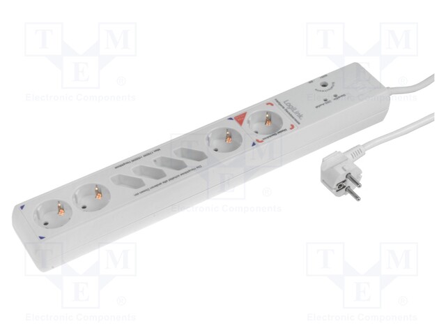 Plug socket strip: protective; Sockets: 8; 230VAC; 10A; 1.4m; IP20