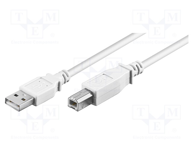 Cable; USB 2.0; USB A plug,USB B plug; 1m; white; 480Mbps