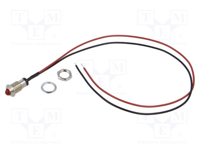 Indicator: LED; prominent; red; 2.1VDC; Ø8mm; MPC; leads 300mm; 2mcd