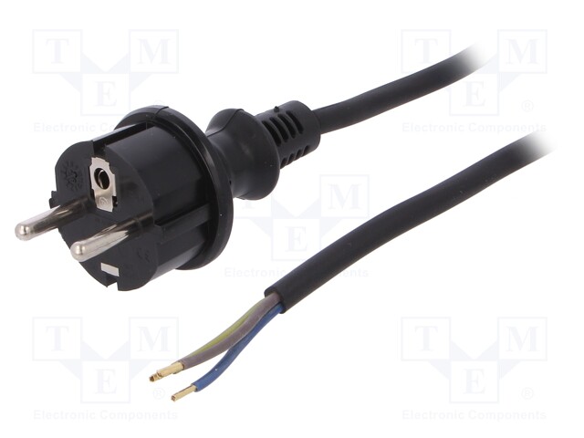 Cable; SCHUKO plug,CEE 7/7 (E/F) plug,wires; 3m; black; rubber