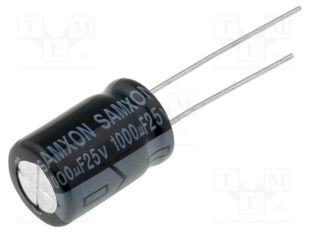 Capacitor: electrolytic; THT; 1000uF; 25VDC; Ø10x16mm; Pitch: 5mm