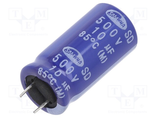 Capacitor: electrolytic; THT; 10uF; 500VDC; Ø12.5x25mm; ±20%; 2000h