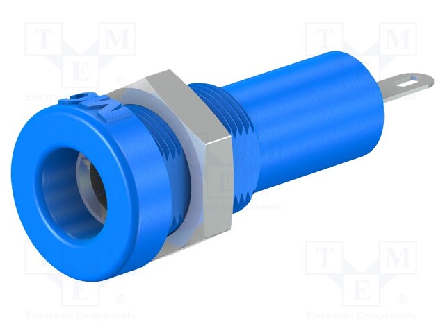 Socket; 4mm banana; 25A; Cutout: Ø8.3mm; blue; nickel plated; 60VDC