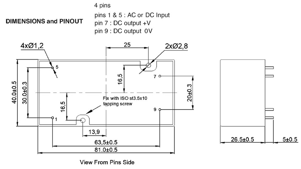 Converter: AC/DC; 40W; Uout: 15VDC; Iout: 2.7A; 85%; Mounting: PCB