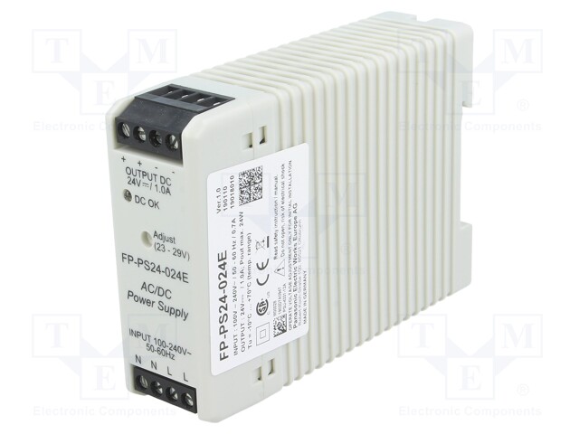 Power supply: switched-mode; for DIN rail; 24W; 24VDC; 23÷29VDC