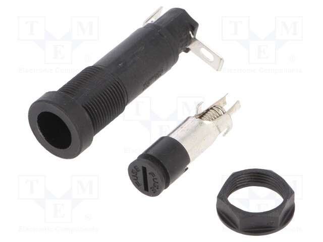 Fuse holder; 5x20mm; 20A; on panel; 40÷85°C; Colour: black; UL94V-0