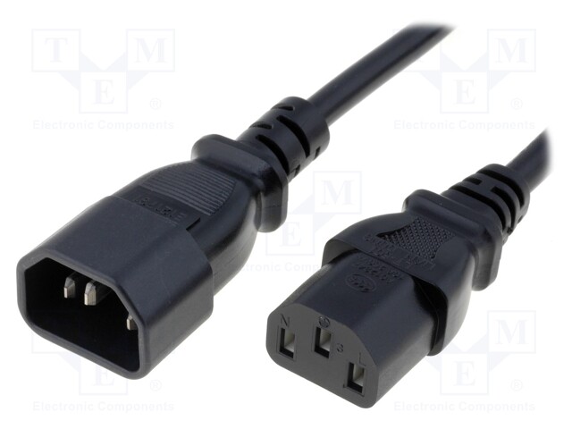 Cable; IEC C13 female,IEC C14 male; 1.8m; black; PVC; 3x0,75mm2