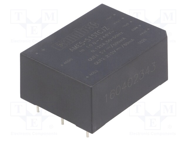 Converter: AC/DC; 5W; Uout: 5VDC; Iout: 0.6A; 74%; Mounting: PCB; 3kV