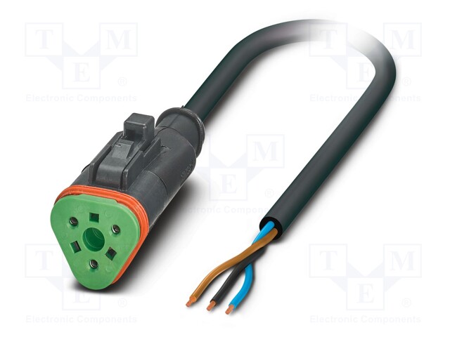 Connection lead; DT06-3S; PIN: 3; straight; 5m; plug; 48VAC; 8A