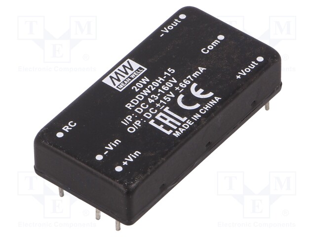 Converter: DC/DC; 20W; Uin: 43÷160V; Uout: 15VDC; Uout2: -15VDC; 35g