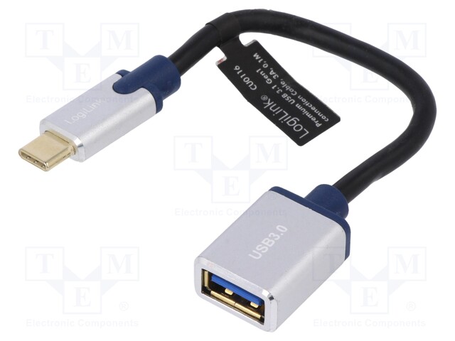 Cable; USB 3.0; USB A socket,USB C plug; 100mm; black