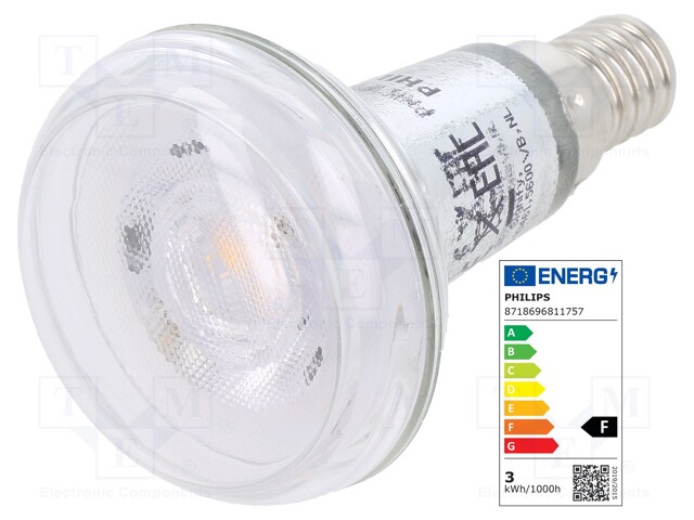 LED lamp; warm white; E14; 230VAC; 210lm; 2.8W; 36°; 2700K