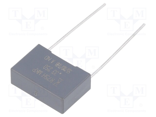 DC Film Capacitor, 0.33 µF, 250 V, Metallized PP, ± 5%, R75H Series, Radial Box