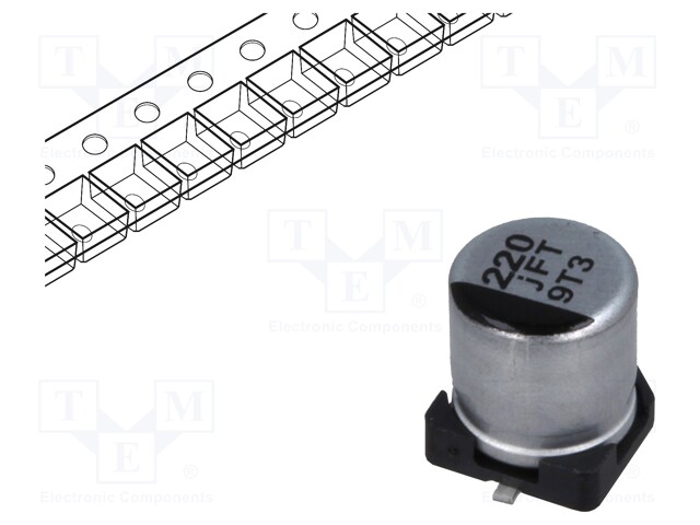 Capacitor: electrolytic; low impedance; 220uF; 6.3VDC; Case: C