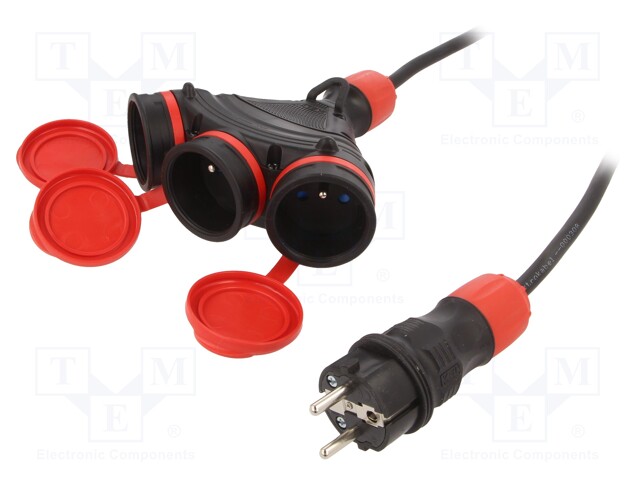 Extension lead; Sockets: 3; rubber; black; 3x1,5mm2; 40m; 16A