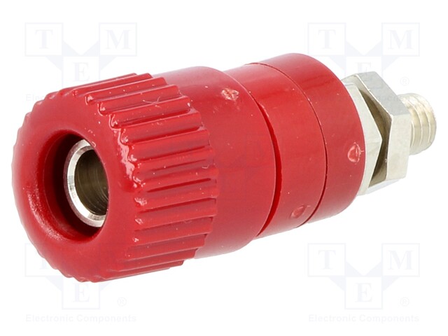 Socket; 4mm banana; 6A; 60VDC; Cutout: Ø6.2mm; red; nickel plated