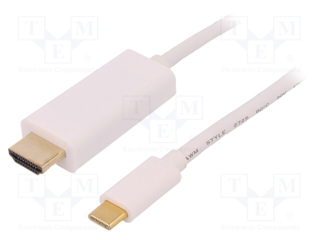 Adapter; USB 3.1; HDMI plug,USB C plug; 2m; Colour: white