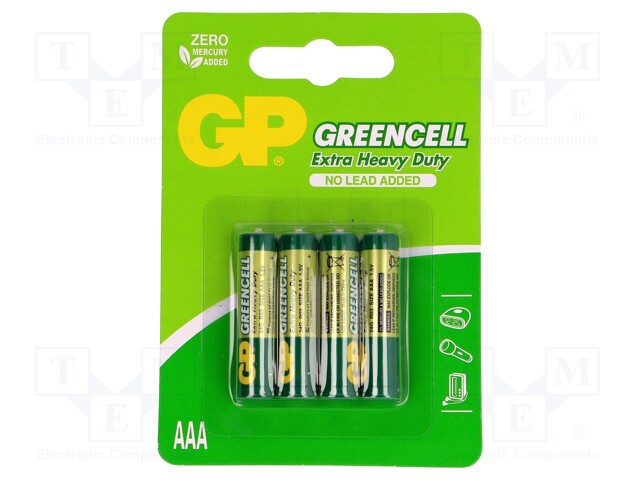 Battery: zinc-chloride; 1.5V; AAA,R3; Batt.no: 4; non-rechargeable