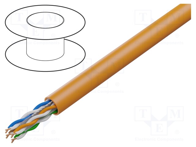 Wire; U/UTP; 4x2x23AWG; solid; CCA; PVC; orange; 305m; Øcable: 5.6mm