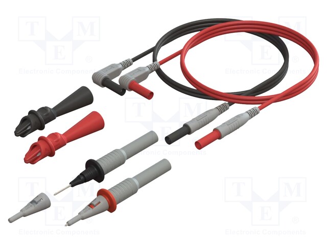 Set of cables and adapters; black,red; for multimeters