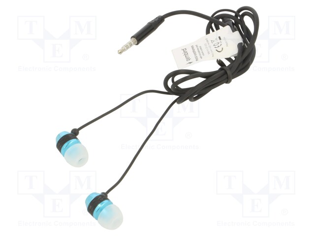 Headphones with microphone; black,blue; Jack 3,5mm; in-ear; 1.2m