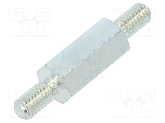 Screwed spacer sleeve; 15mm; Ext.thread: M4; hexagonal; steel