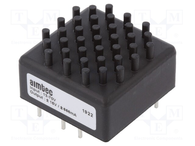 Converter: DC/DC; 20W; Uin: 13÷70V; Uout: 15VDC; Uout2: -15VDC; 1"x1"