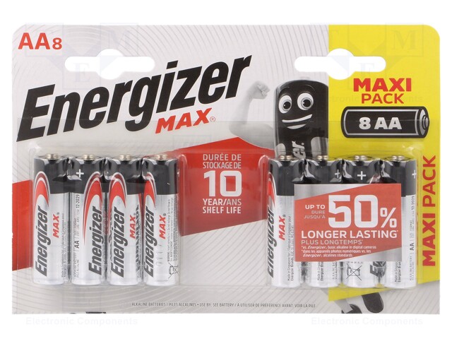 Battery: alkaline; 1.5V; AA; MAX; Batt.no: 8; non-rechargeable