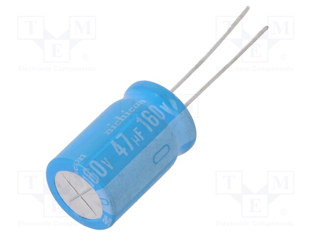 Capacitor: electrolytic; THT; 47uF; 160VDC; Ø10x12.5mm; Pitch: 5mm