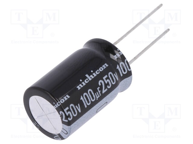 Capacitor: electrolytic; THT; 100uF; 250VDC; Ø16x25mm; Pitch: 7.5mm