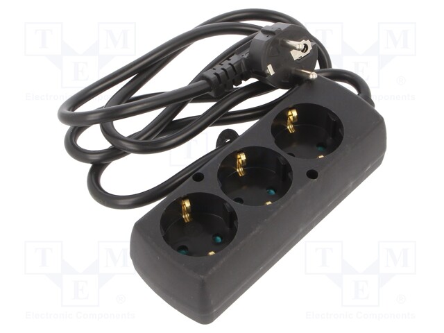 Extension lead; Schuko; Sockets: 3; black; 3x1,5mm2; 1.5m; 16A