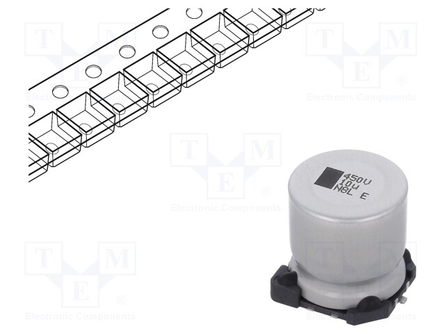 CAP, 10UF, 450V, ALU ELEC, SMD