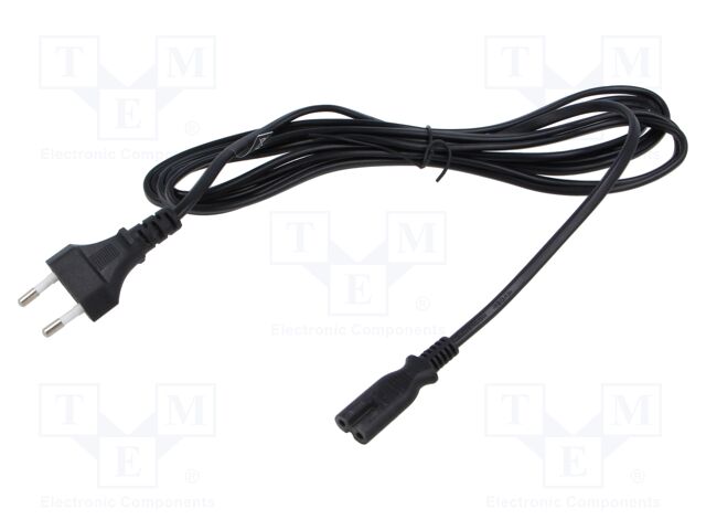 Cable; 2x0.75mm2; CEE 7/16 (C) plug,IEC C7 female; PVC; 3m; black