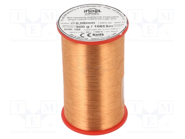 Coil wire; single coated enamelled; 0.08mm; 500g; -65÷155°C