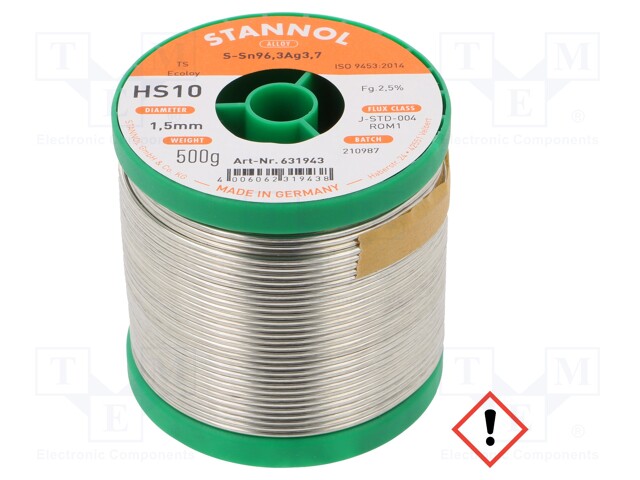 Soldering wire; Sn96Ag4; 1.5mm; 0.5kg; lead free; Package: reel