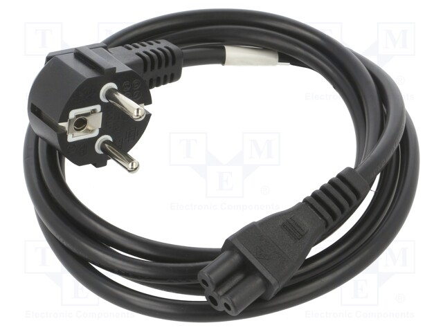 Cable; CEE 7/7 (E/F) plug angled,IEC C5 female; PVC; black