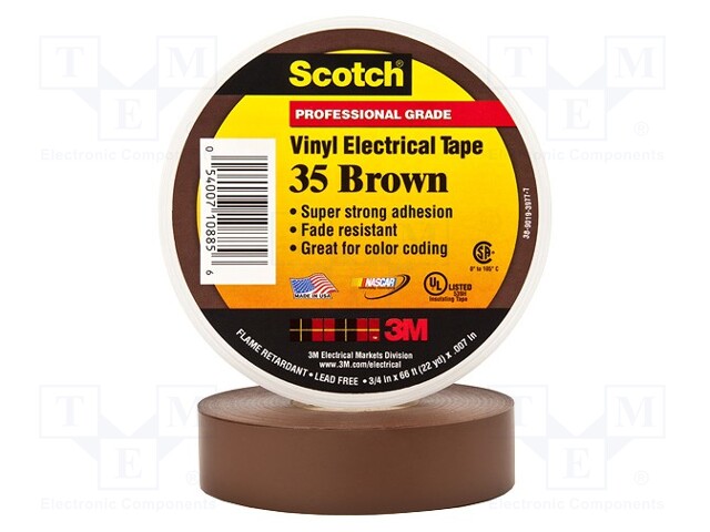 Tape: electrical insulating; W: 19mm; L: 20m; D: 0.178mm; brown; 225%