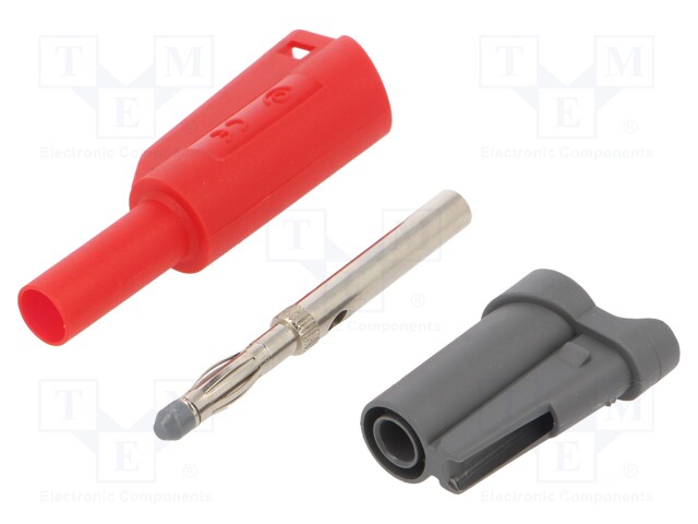 Plug; 4mm banana; 36A; 1kVAC; red; insulated; 58.9mm; 2.5mm2