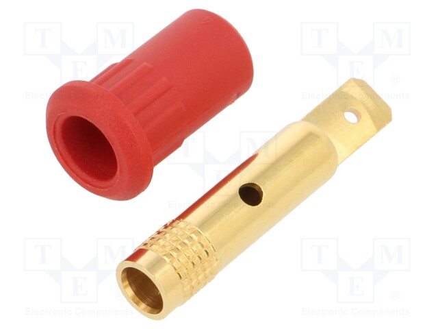 Socket; 4mm banana; 25A; 30VAC; 60VDC; 30mm; red; gold-plated