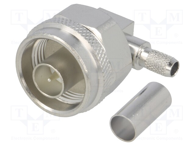 Plug; N; male; angled 90°; 50Ω; RG142,RG223,RG400; for cable