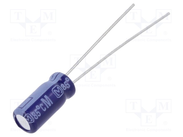 Capacitor: electrolytic; THT; 10uF; 50VDC; Ø5x11mm; Pitch: 2mm; ±20%