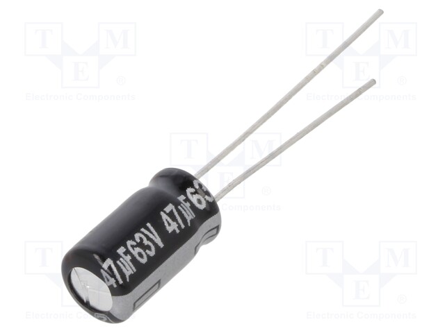 Capacitor: electrolytic; THT; 47uF; 63VDC; Ø6.3x11.2mm; ±20%; 1000h