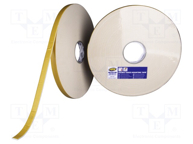 Tape: fixing; W: 19mm; L: 25m; D: 3mm; V: double-sided; white; max.80°C