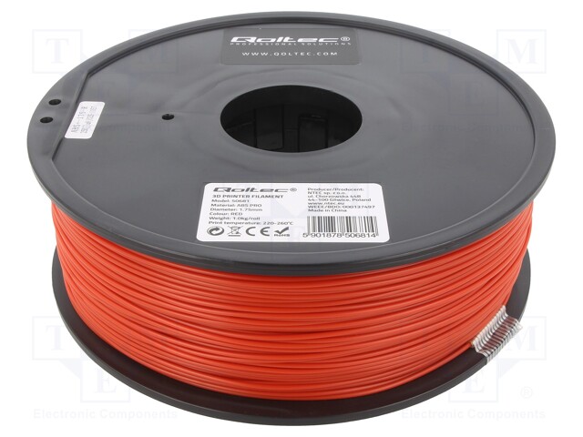 Filament: ABS PRO; 1.75mm; red; 220÷260°C; 1kg